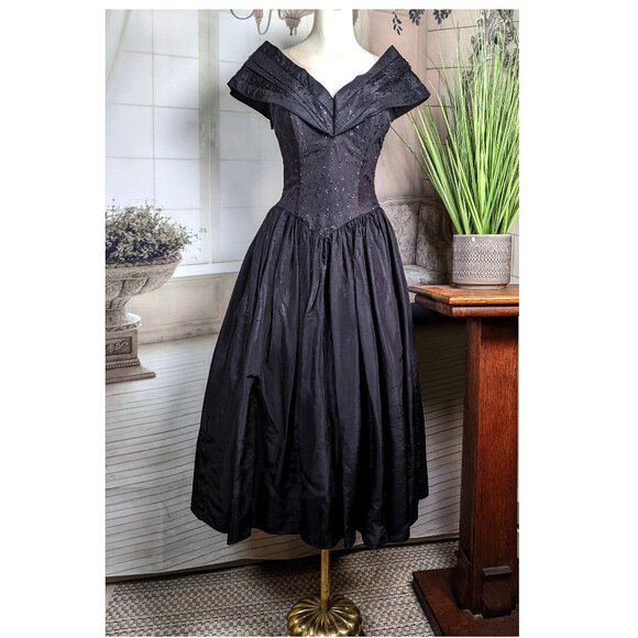 Gunne Sax By Jessica McClintock Vintage Black Sparkle Bodice Fit & Flare Dress - Picture 1 of 5